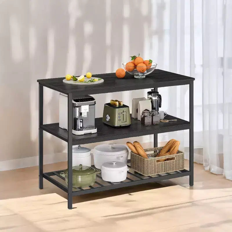 Meuble Îlot de Cuisine avec 3 Étagères, Table Îlot, Étagère de Cuisine de 120 cm de Large avec Grand Plan de Travail, Structure en Acier Stable, Industriel, Facile à Assembler