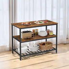 Meuble Îlot de Cuisine avec 3 Étagères, Table Îlot, Étagère de Cuisine de 120 cm de Large avec Grand Plan de Travail, Structure en Acier Stable, Industriel, Facile à Assembler