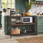 Meuble Îlot de Cuisine avec 3 Étagères, Table Îlot, Étagère de Cuisine de 120 cm de Large avec Grand Plan de Travail, Structure en Acier Stable, Industriel, Facile à Assembler