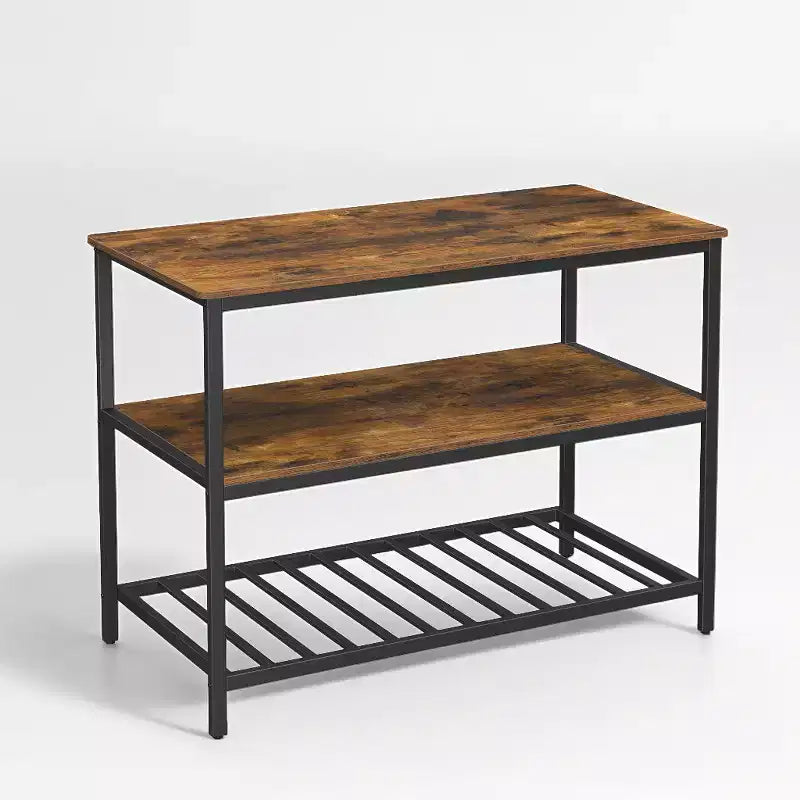 Meuble Îlot de Cuisine avec 3 Étagères, Table Îlot, Étagère de Cuisine de 120 cm de Large avec Grand Plan de Travail, Structure en Acier Stable, Industriel, Facile à Assembler